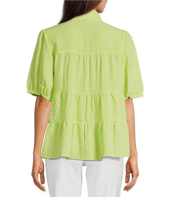 John Mark Wire Collar Short Sleeve Tiered Button-Front Top Product Image