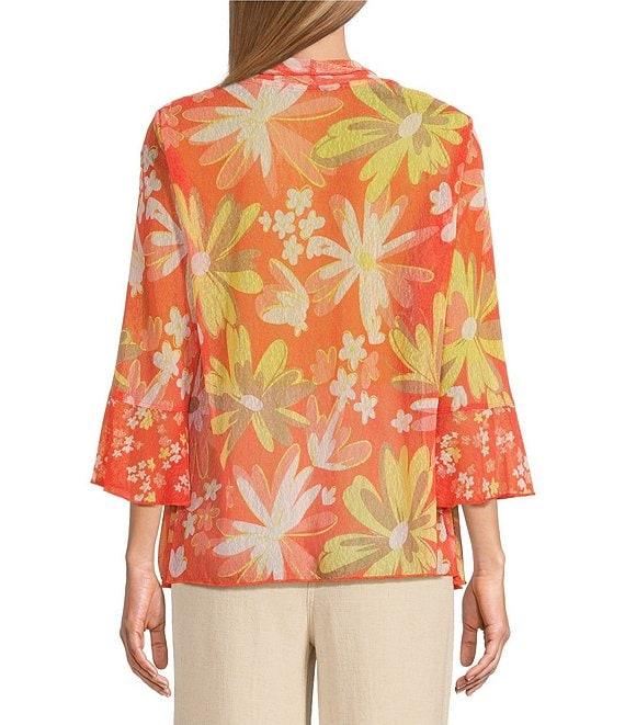 Multiples Onionskin Melon Print Shawl Neck 3/4 Flounce Sleeve Open-Front Jacket Product Image