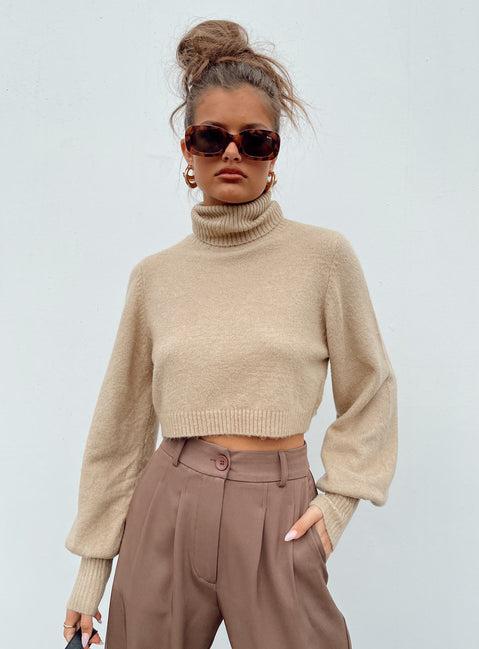 Zahara Cropped Turtleneck Sweater Beige Product Image