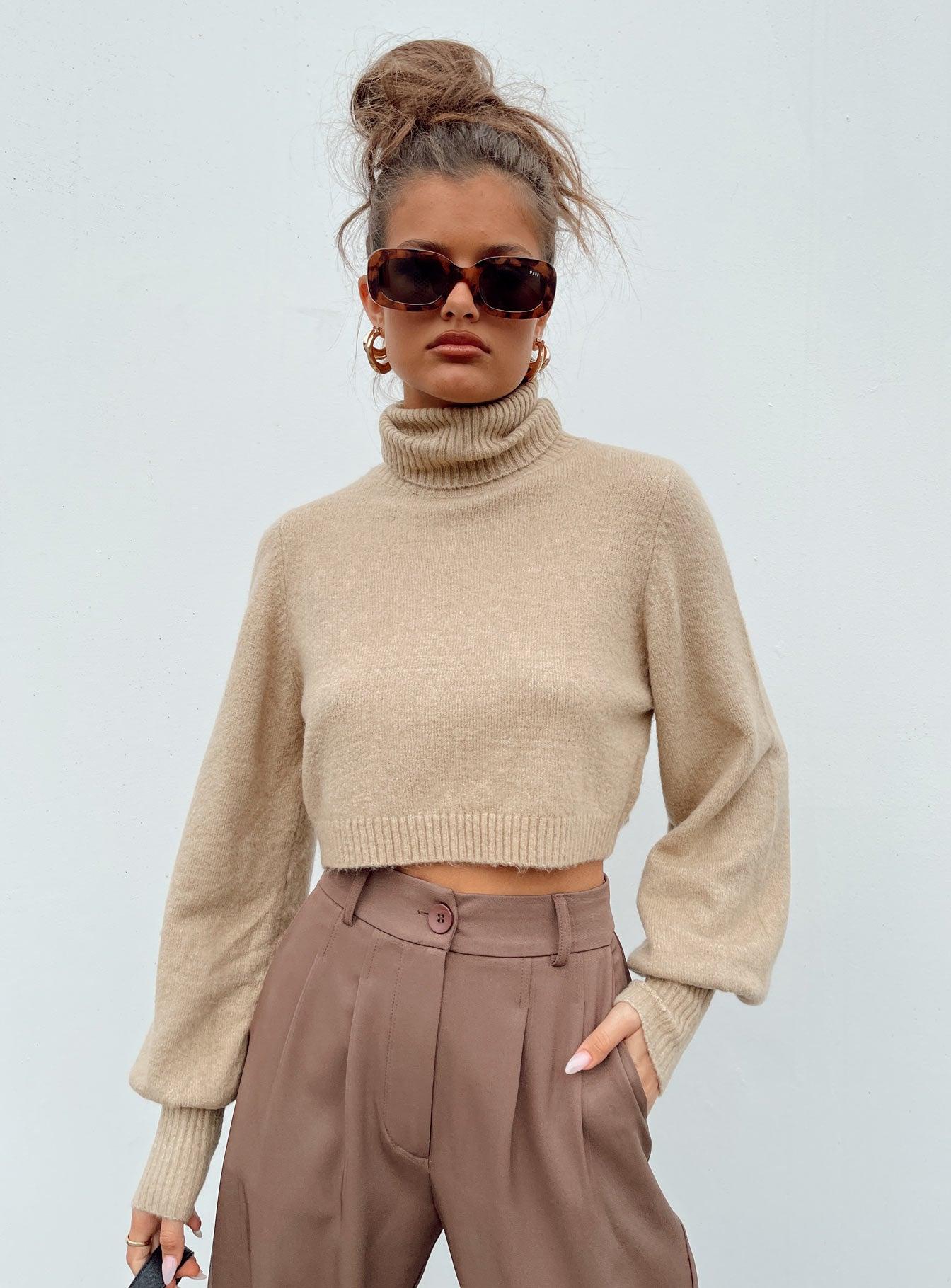 Zahara Cropped Turtleneck Sweater Beige Product Image