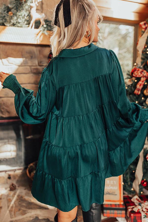 Bring The Sparkle Satin Mini Dress in Hunter Green Product Image