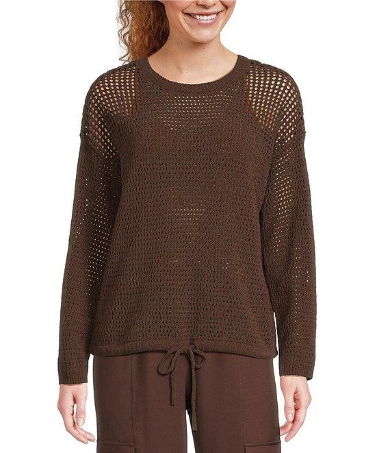 Kinesis Mesh Shoulder Tie Hem Crew Neck Long Sleeve Sweatshirt Product Image