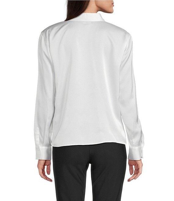 KARL LAGERFELD PARIS Woven Satin Printed Point Collar Long Sleeve Button Down Blouse Product Image