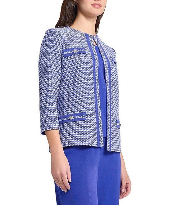 Ming Wang Honeycomb Tweed Knit Round Neck 3/4 Sleeve Jacket Product Image