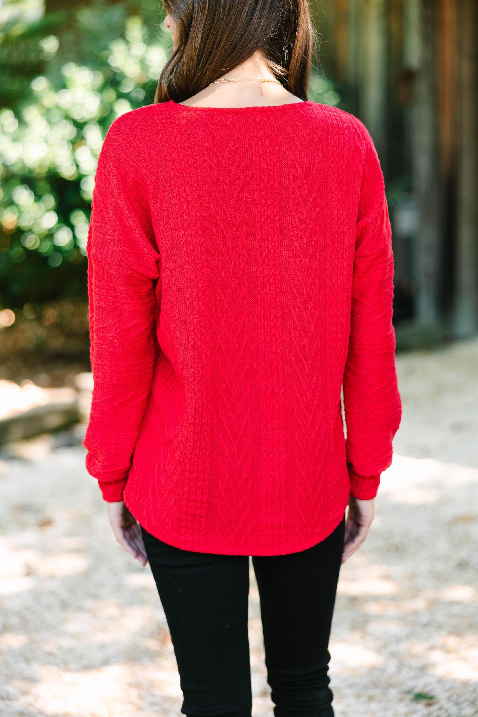 The Slouchy Red Cable Knit Top Female Product Image