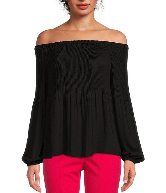 MICHAEL Michael Kors Crepe Pleated Off-the-Shoulder Blouse Product Image