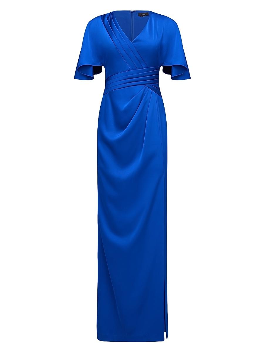 Womens Shea Satin Pleated Flutter-Sleeve Gown Product Image