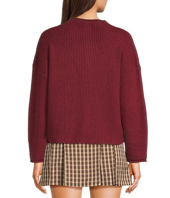 Blu Pepper Knit Mock Neck Pocket Front Long Sleeve Sweater Product Image