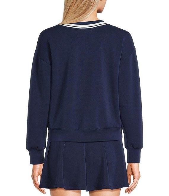 Copper Key V-Neck Varsity Inspired Contrast Trim Long Sleeve Top Product Image