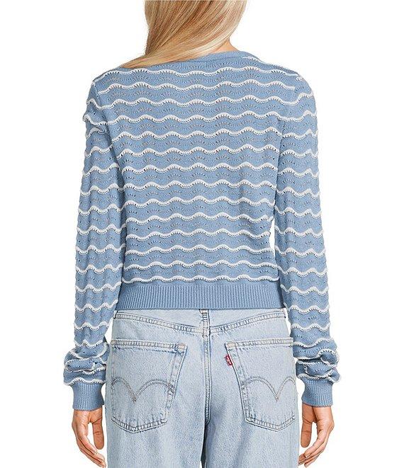 Originality Wavy Stripe V-Neck Button Front Long Sleeve Cropped Cardigan Product Image
