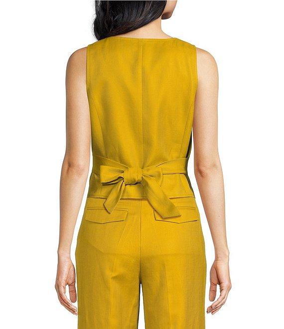 A Loves A Woven Scoop Neck Embellished Button Front Sleeveless Cropped Coordinating Vest Product Image