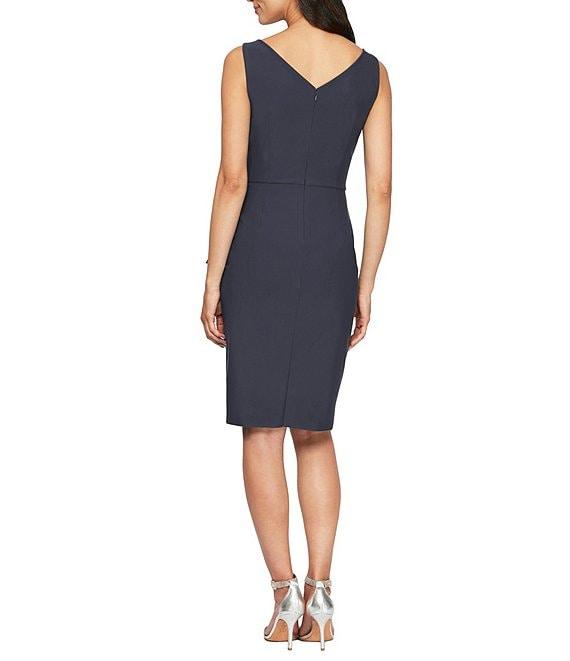 Alex Evenings Surplice V-Neck Sleeveless Ruched Brooch Sheath Dress Product Image