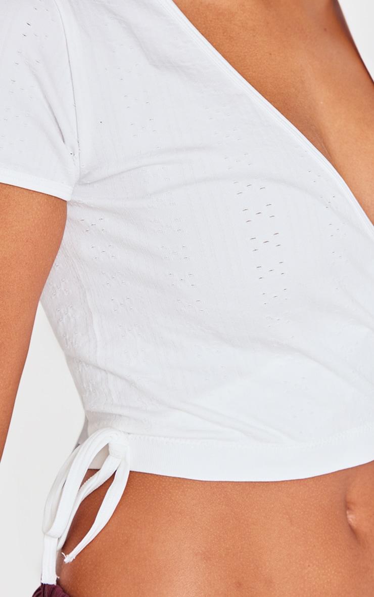 White Contour Pointelle Cross Over Detail Crop Top Product Image