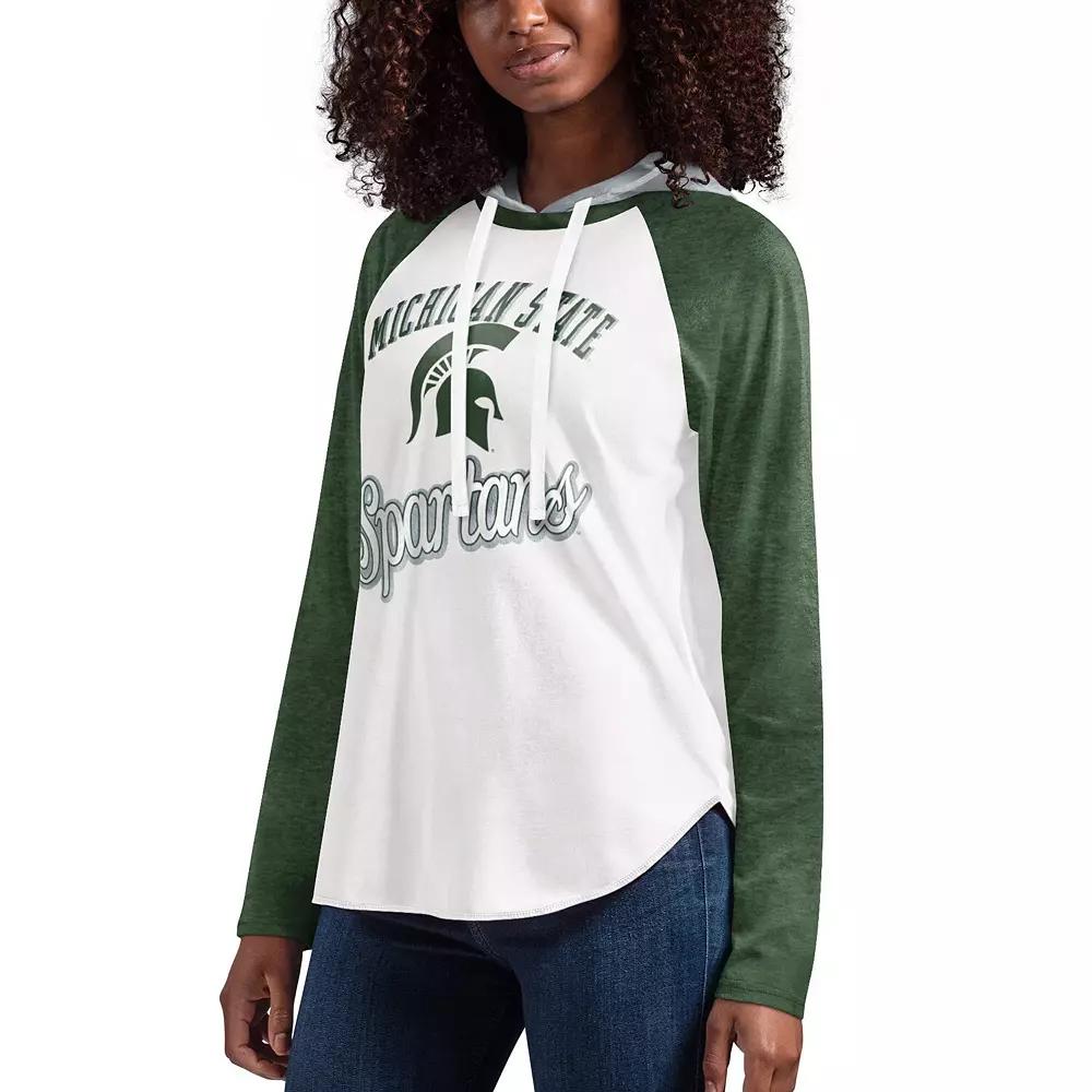 Women's G-III 4Her by Carl Banks White/Green Michigan State Spartans From the Sideline Raglan Long Sleeve Hoodie T-Shirt, Size: Medium Product Image
