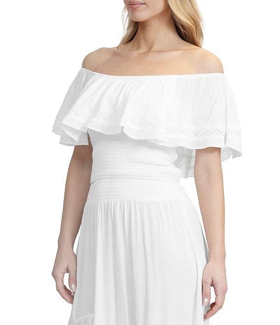 Stevie by Steve Madden Off-The-Shoulder Smocked Ruffle Top Product Image