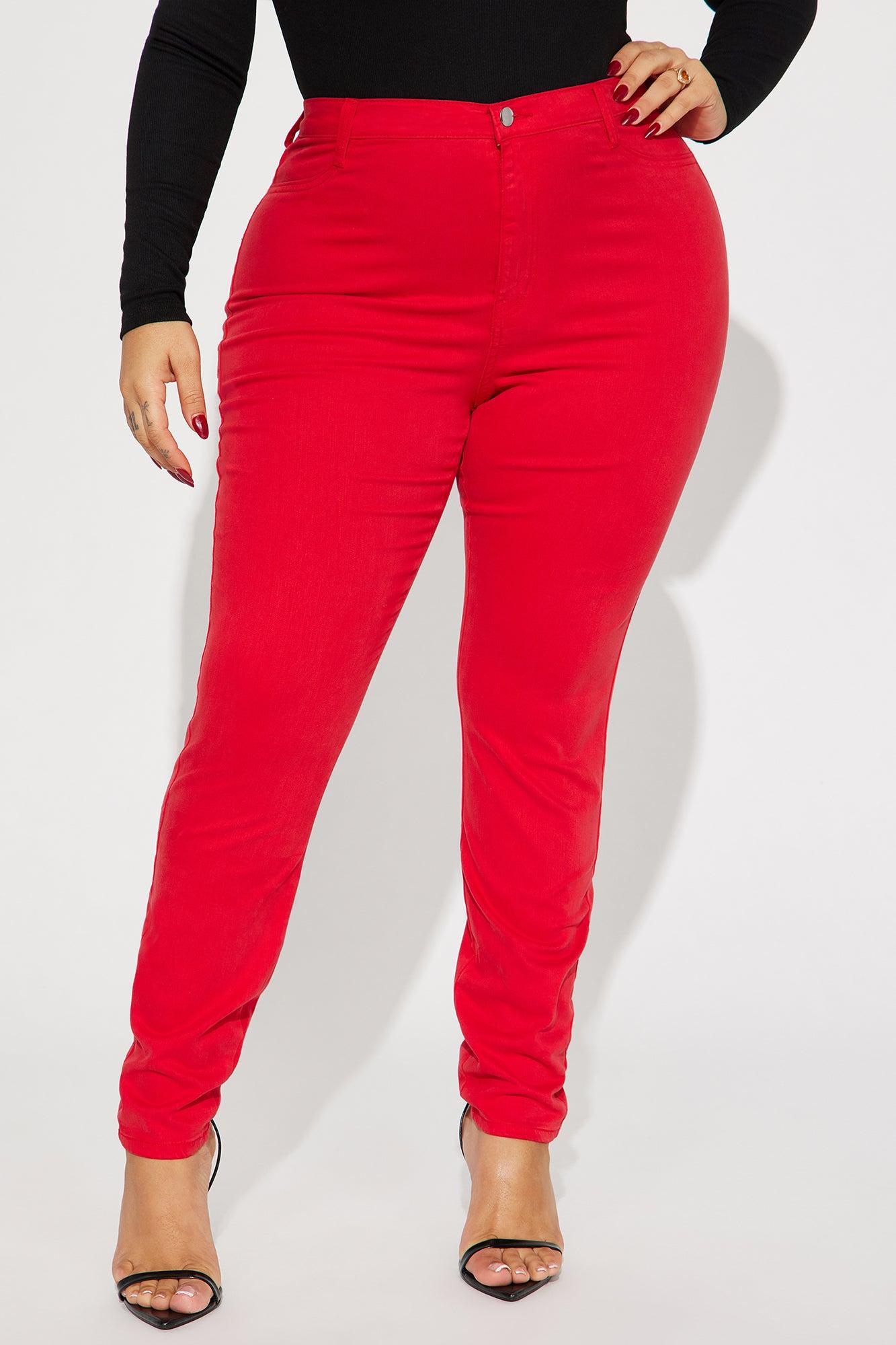 Classic Color High Waist Skinny Jeans - Red Product Image