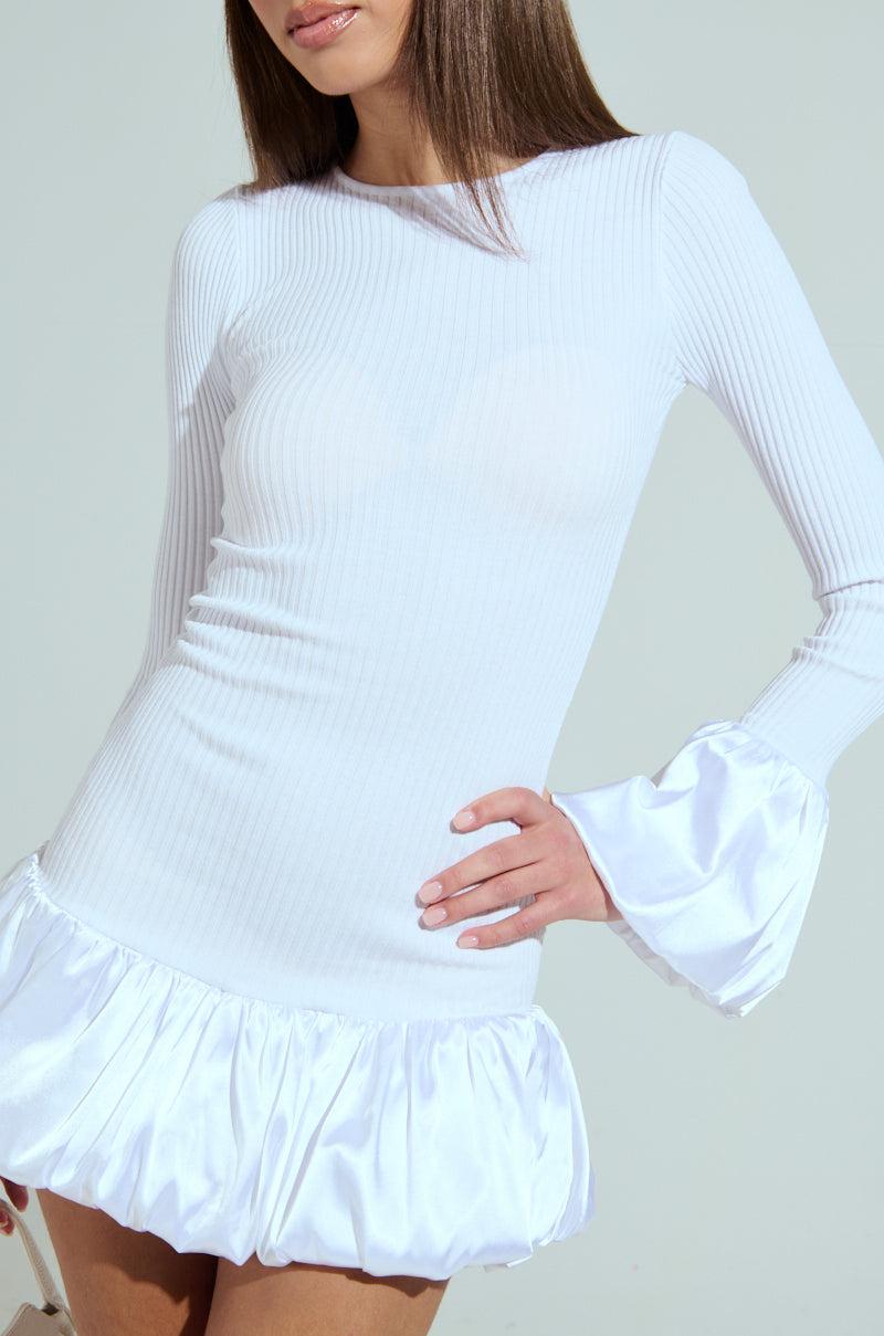 CAN'T MISS ME KNIT MINI DRESS IN WHITE Product Image