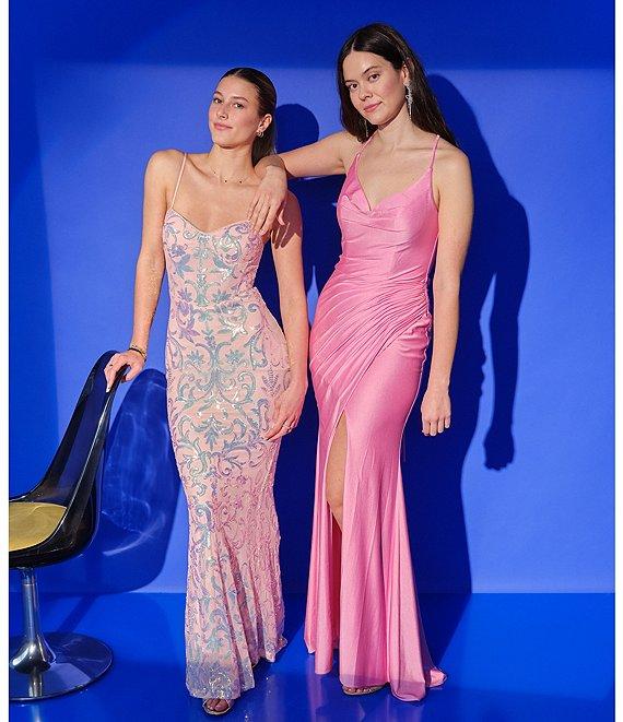 GB Social Jersey Ruched Lace-Up Back Long Dress Product Image