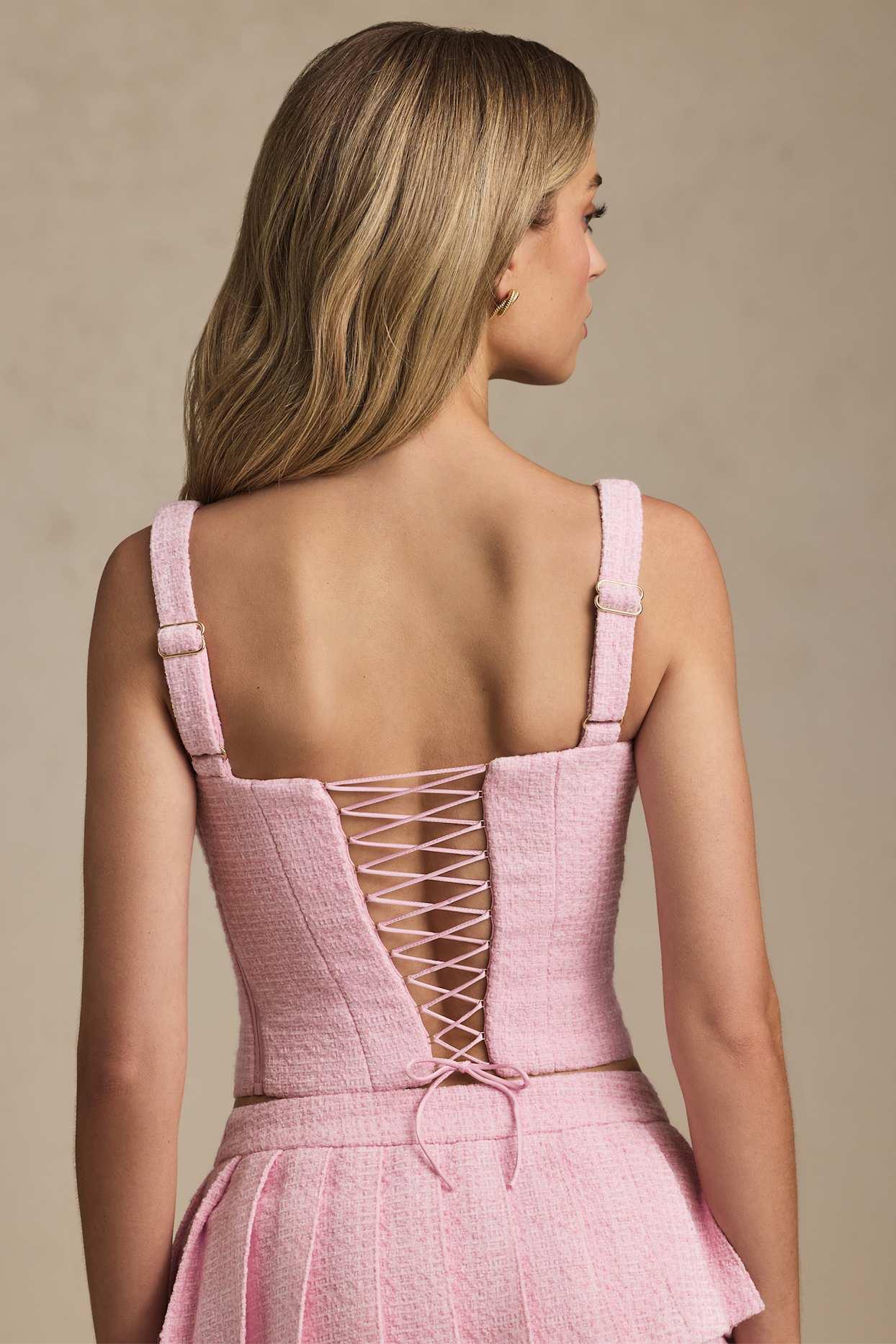 Lace-Up Corset Top in Soft Pink Product Image