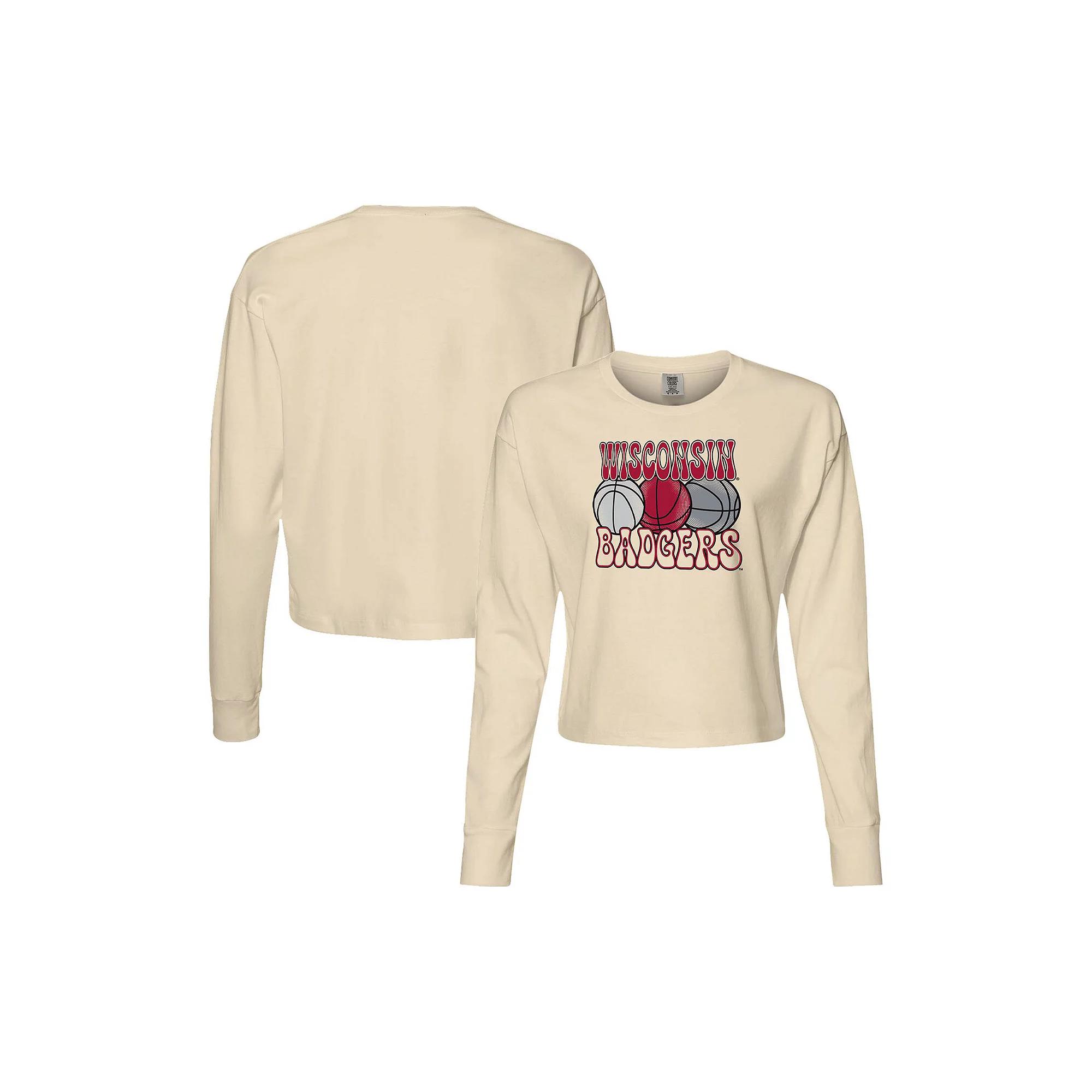 Women's Natural Wisconsin Badgers Comfort Colors Basketball Cropped Long Sleeve T-Shirt,  Product Image
