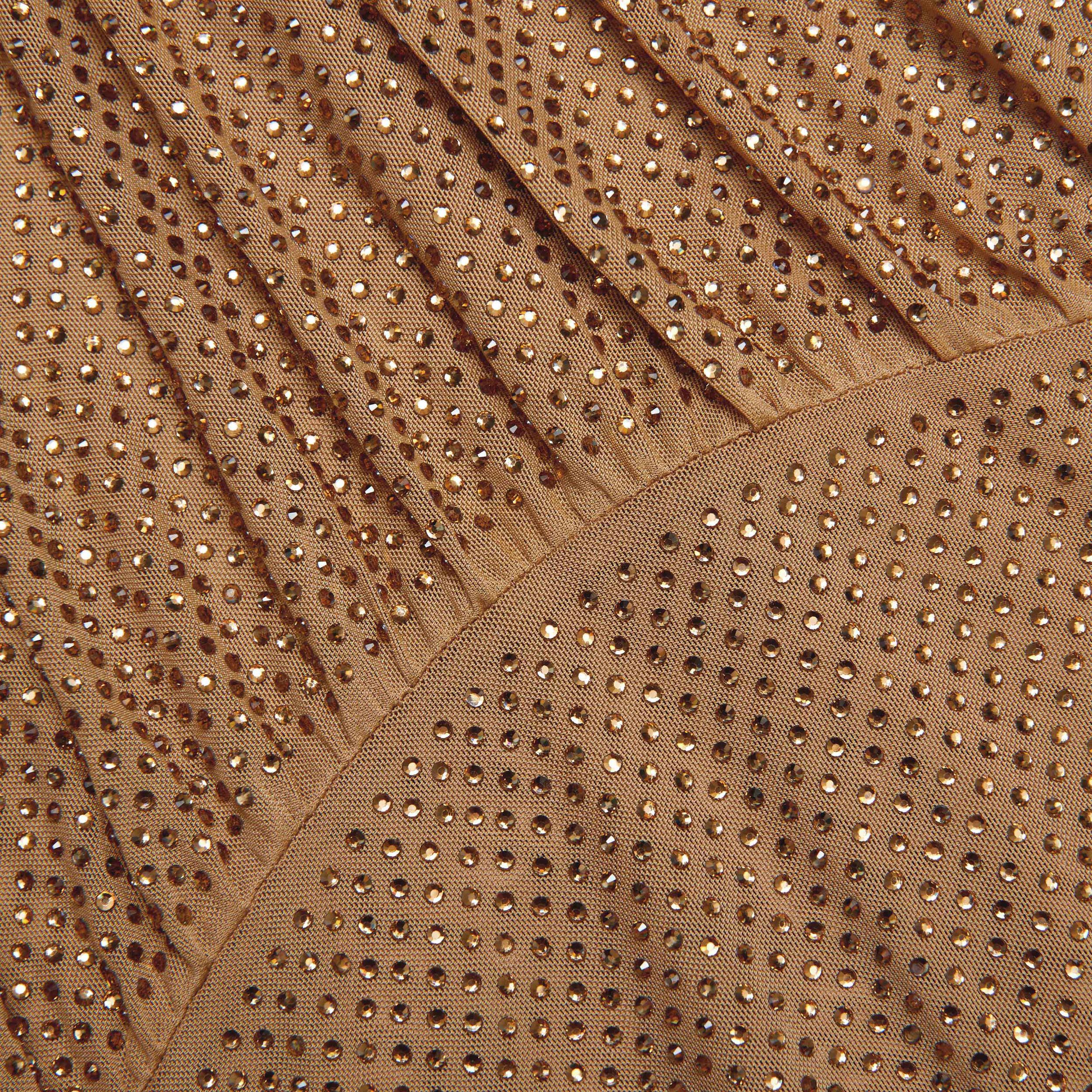 Brown Rhinestone Gathered Maxi Dress Product Image