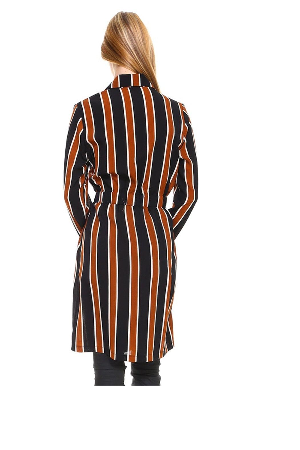 Trench Coat Multi Stripe Long Line Belted Jacket Product Image