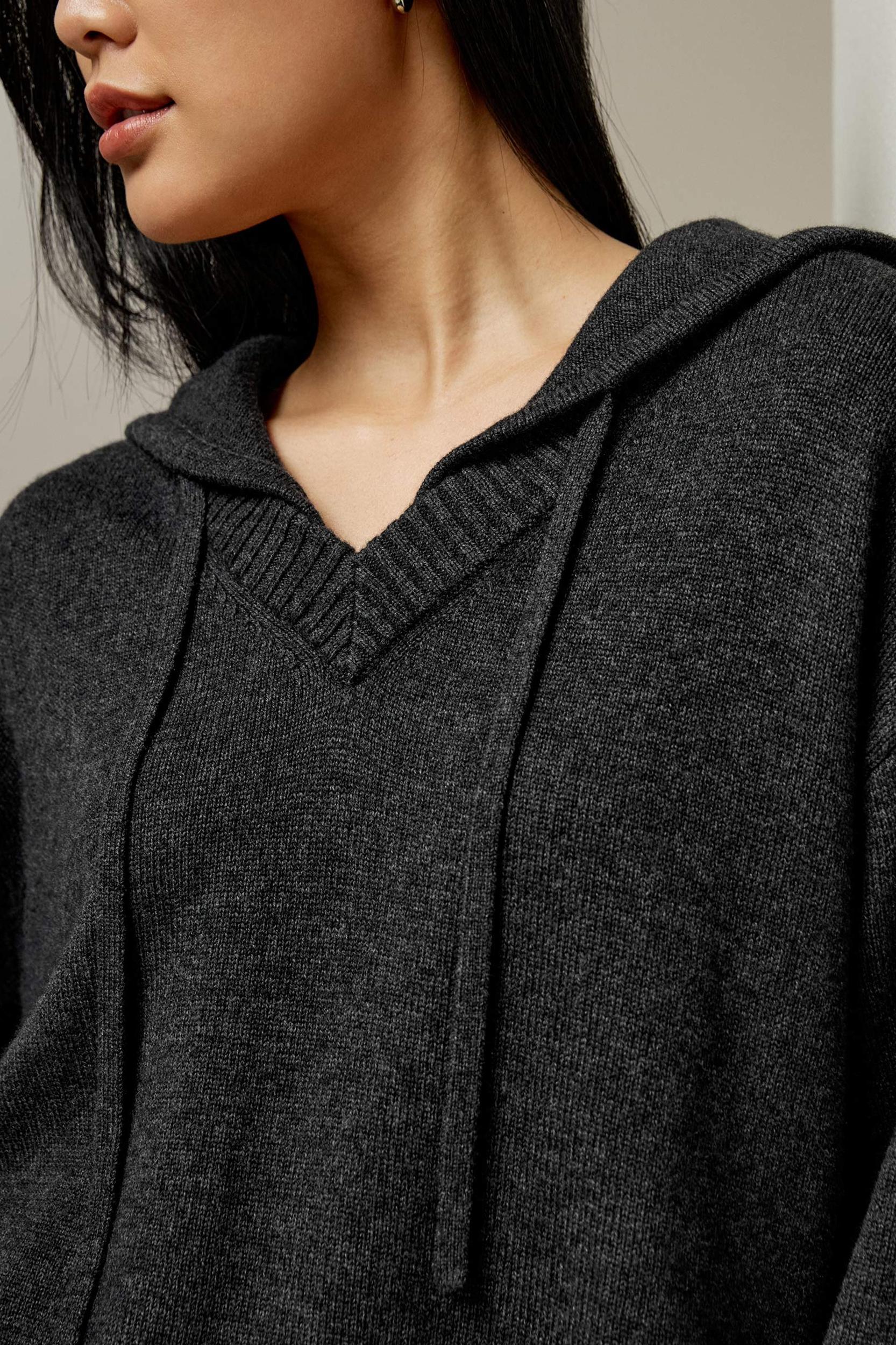 V Neck Wool-Cashmere Blend Hoodie Product Image