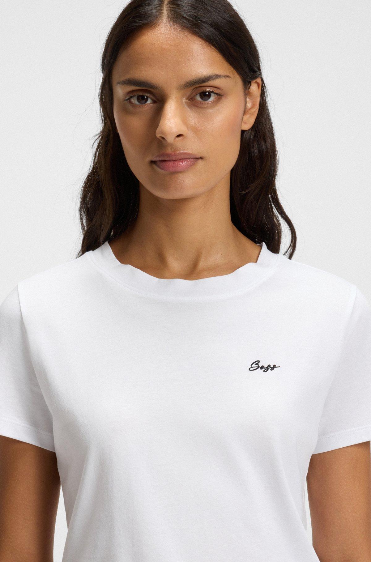 BOSS - Cotton jersey T-shirt with handwritten-logo print - White Product Image