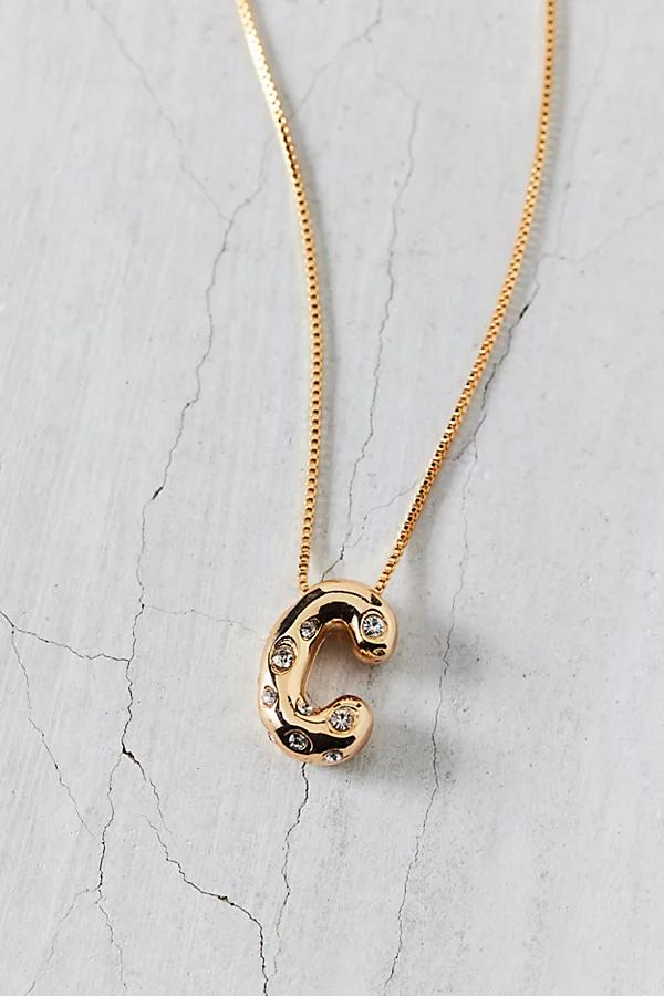 14k Gold Plated Rhinestone Bubble Initial Charm Necklace, Womens at Urban Outfitters Product Image