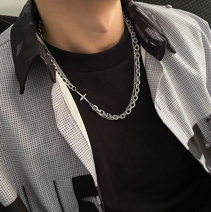 DOUBLE CHAIN CROSS NECKLACE Product Image