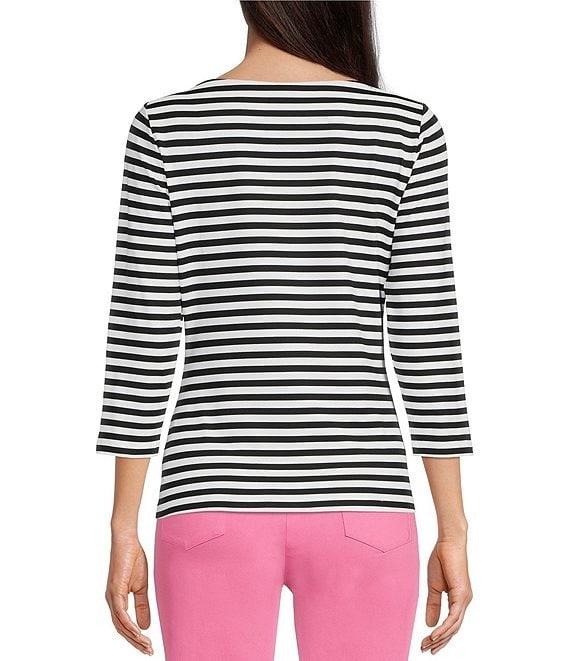 J.McLaughlin Wavesong Striped Print 3/4 Sleeve Button Shoulder Tee Shirt Product Image
