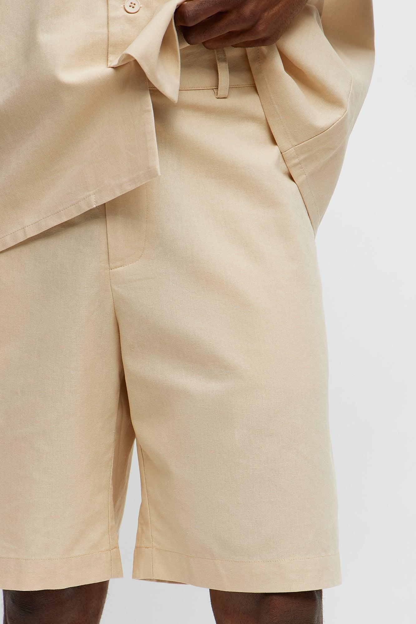 Chai Linen Like Relaxed Shorts - Oatmeal Male Product Image