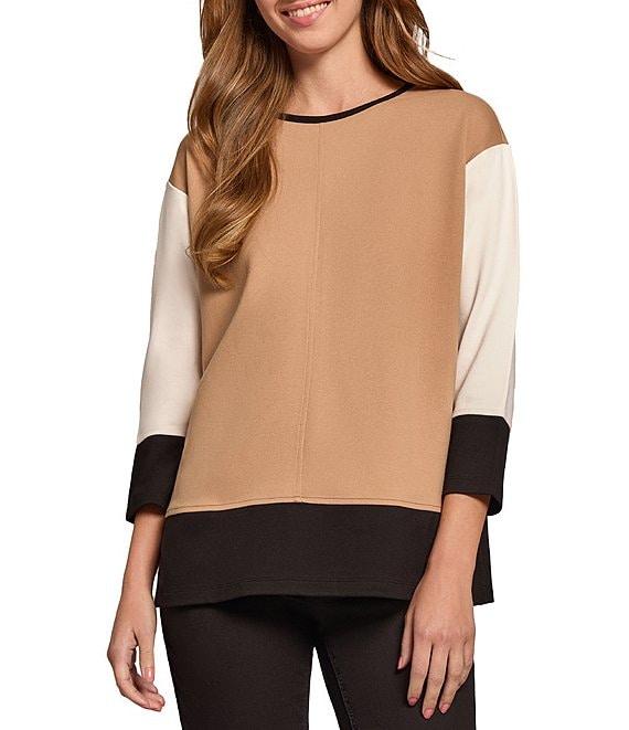 Jones New York Serenity Knit Color Block Crew Neck 3/4 Dolman Sleeve Tunic Product Image