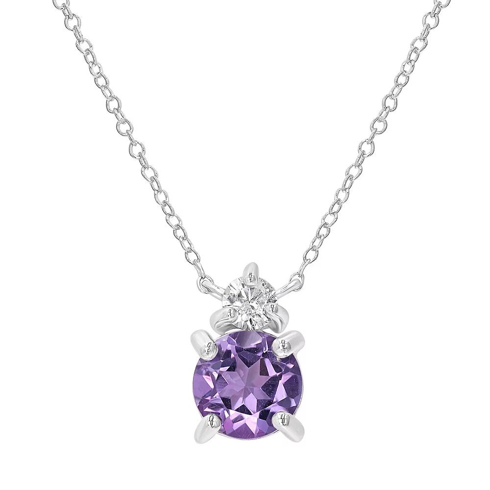 Gemistry Sterling Silver Stone & Cubic Zirconia Round Pendant Necklace, Women's, Size: 18-20" ADJ, Purple Product Image