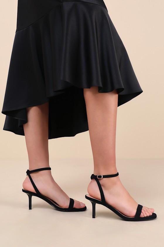 Ensley Black Suede Kitten Heel Ankle Strap Sandals Product Image