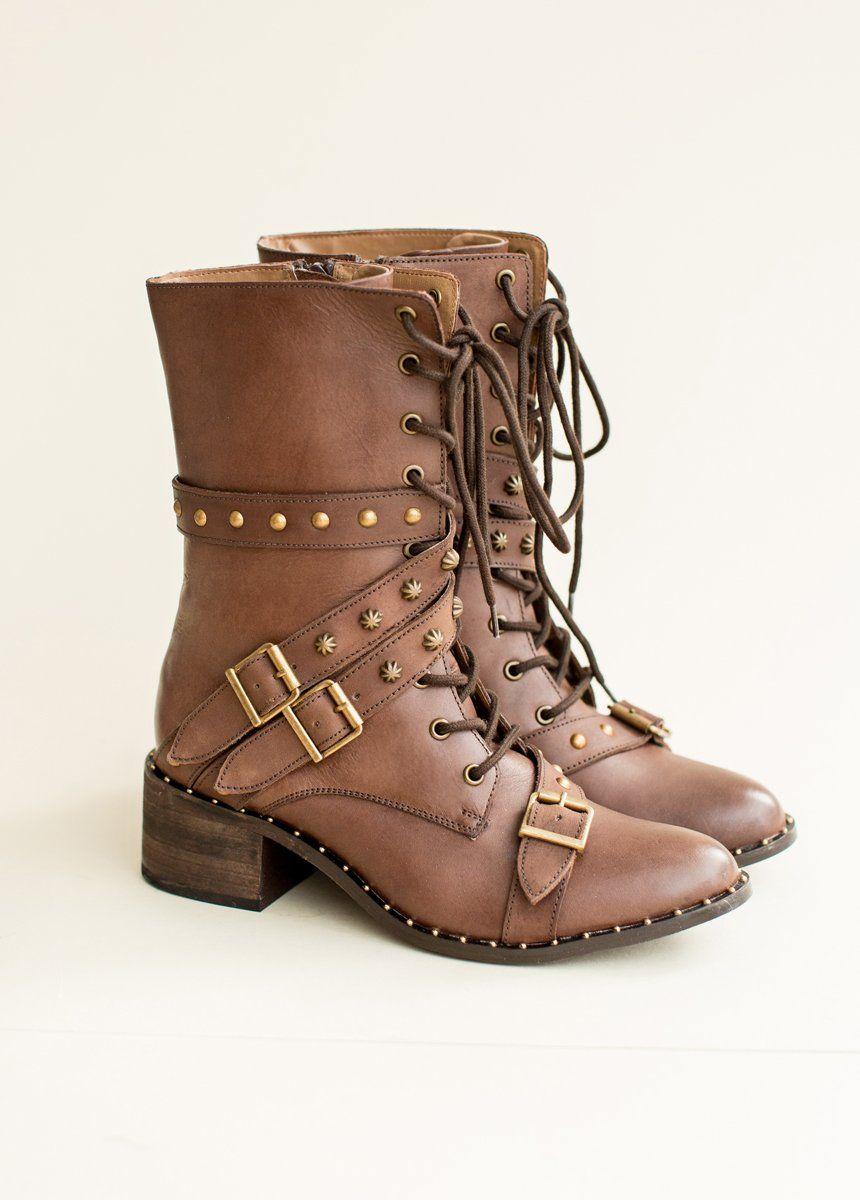 Rowan Leather Combat Boot in Brown Female Product Image