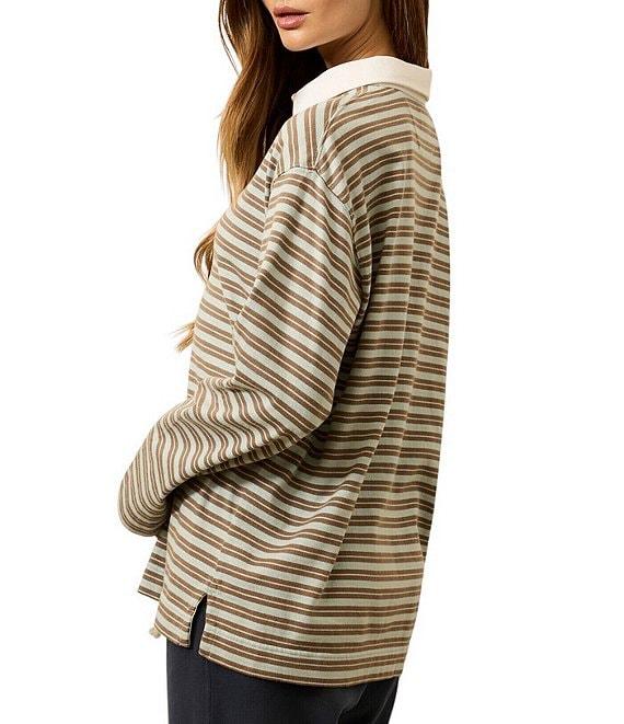 Faherty Hometown Rugby Knit Striped Organic Cotton V-Neck Long Sleeve Pullover Sweater Product Image