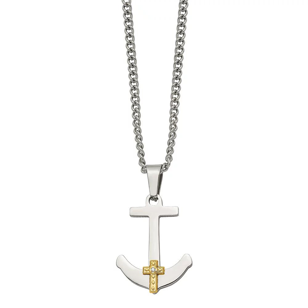 Men's Stainless Steel 14k Gold Diamond Accent Anchor Mariner Cross Necklace, Size: 24" Product Image