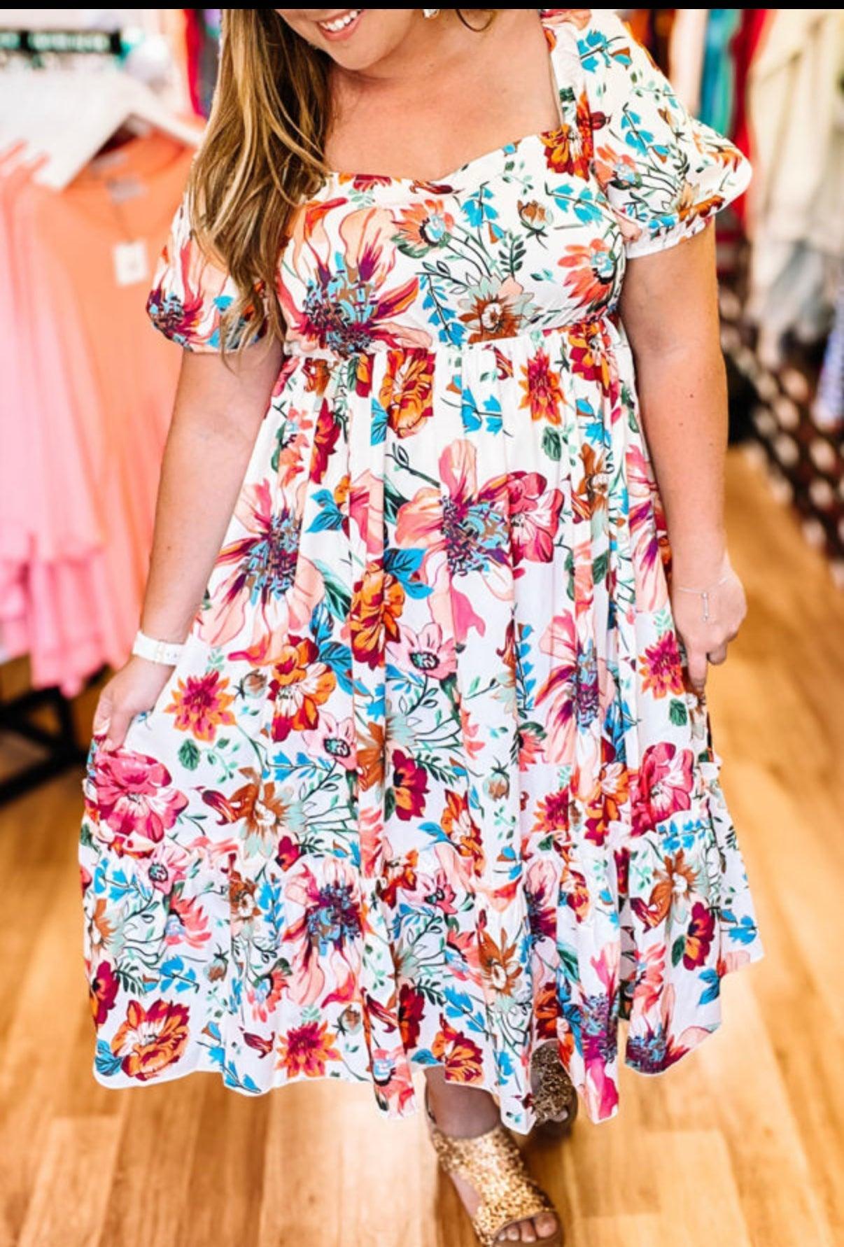 Puff Sleeve Curvy Floral Dress Product Image