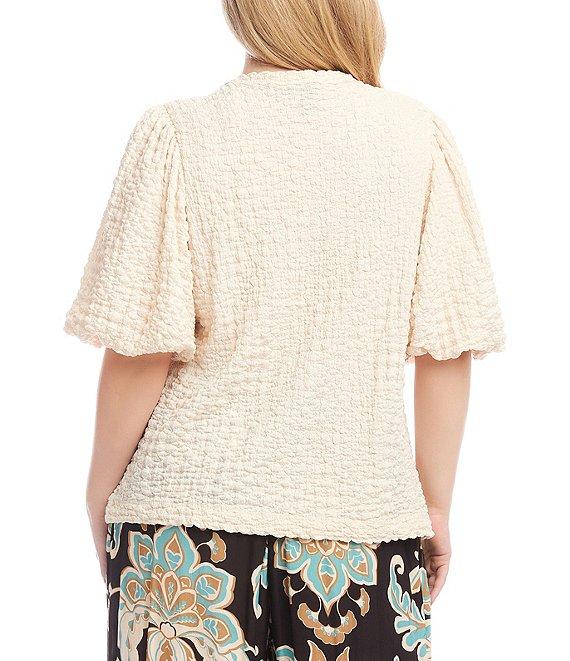 Karen Kane Plus Size Bubble Textured Crew Neck Elbow Puff Sleeve Top Product Image