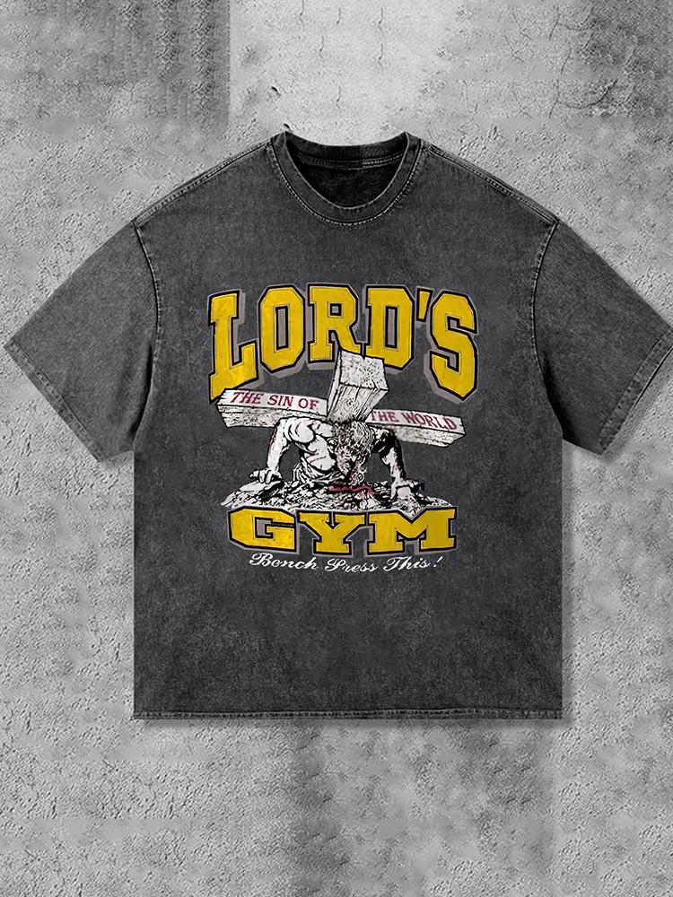 Retro Lord S Gym Print Acid Washed Street T-Shirt Product Image