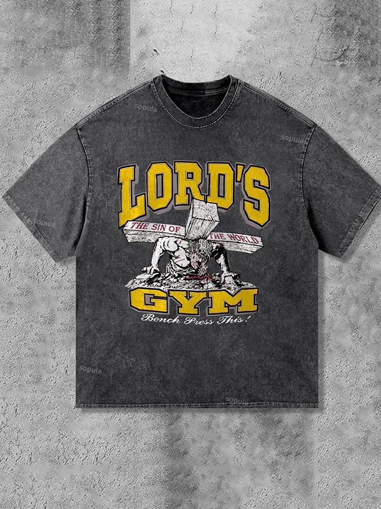 Retro Lord S Gym Print Acid Washed Street T-Shirt Product Image