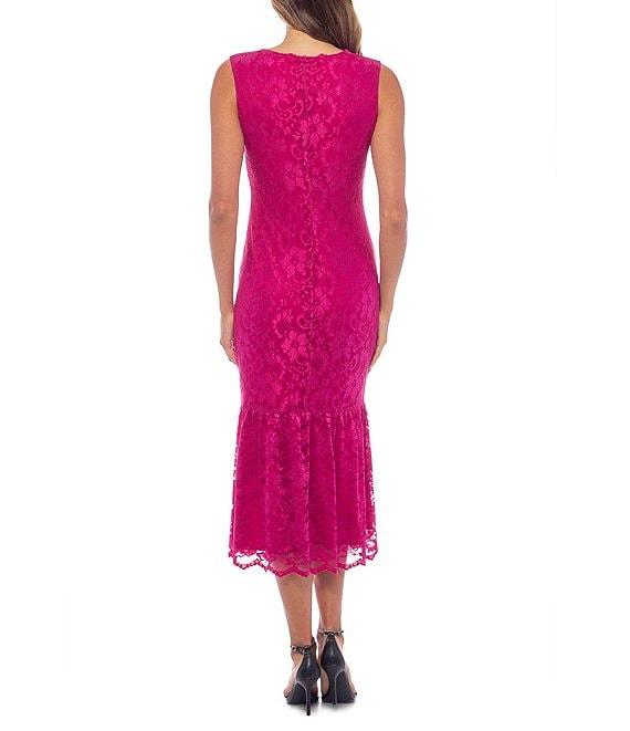 Marina Sleeveless V-Neck Scalloped Lace Midi Dress Product Image