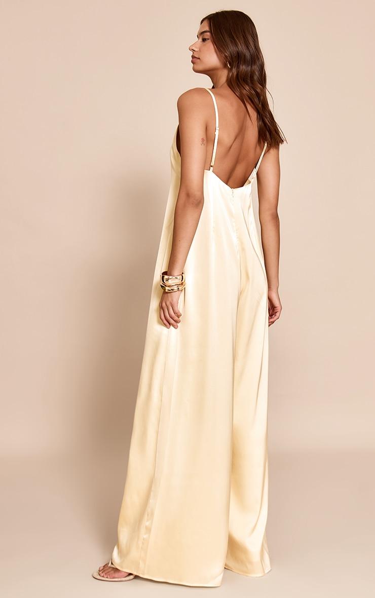 Butter Yellow Satin V Neck Wide Leg Jumpsuit Product Image