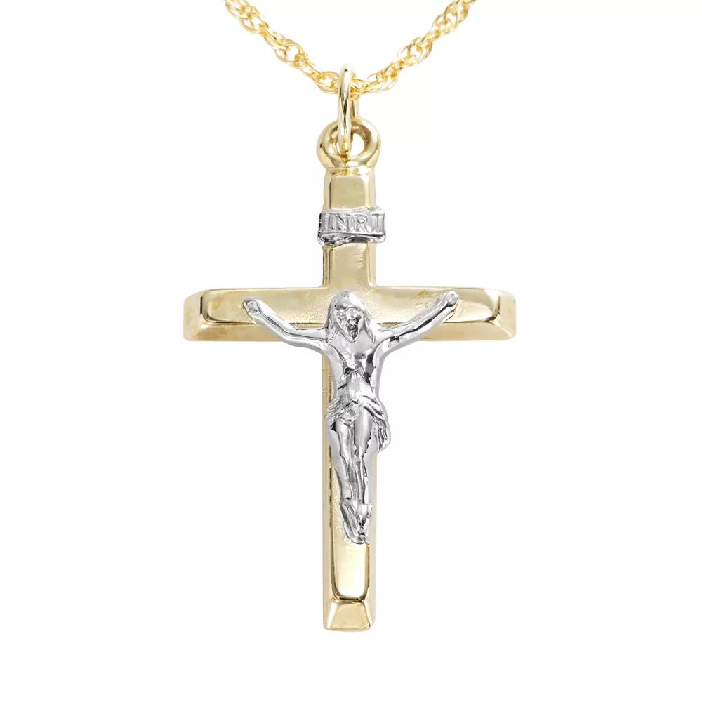 10k Gold Two Tone Crucifix Pendant, Womens Product Image