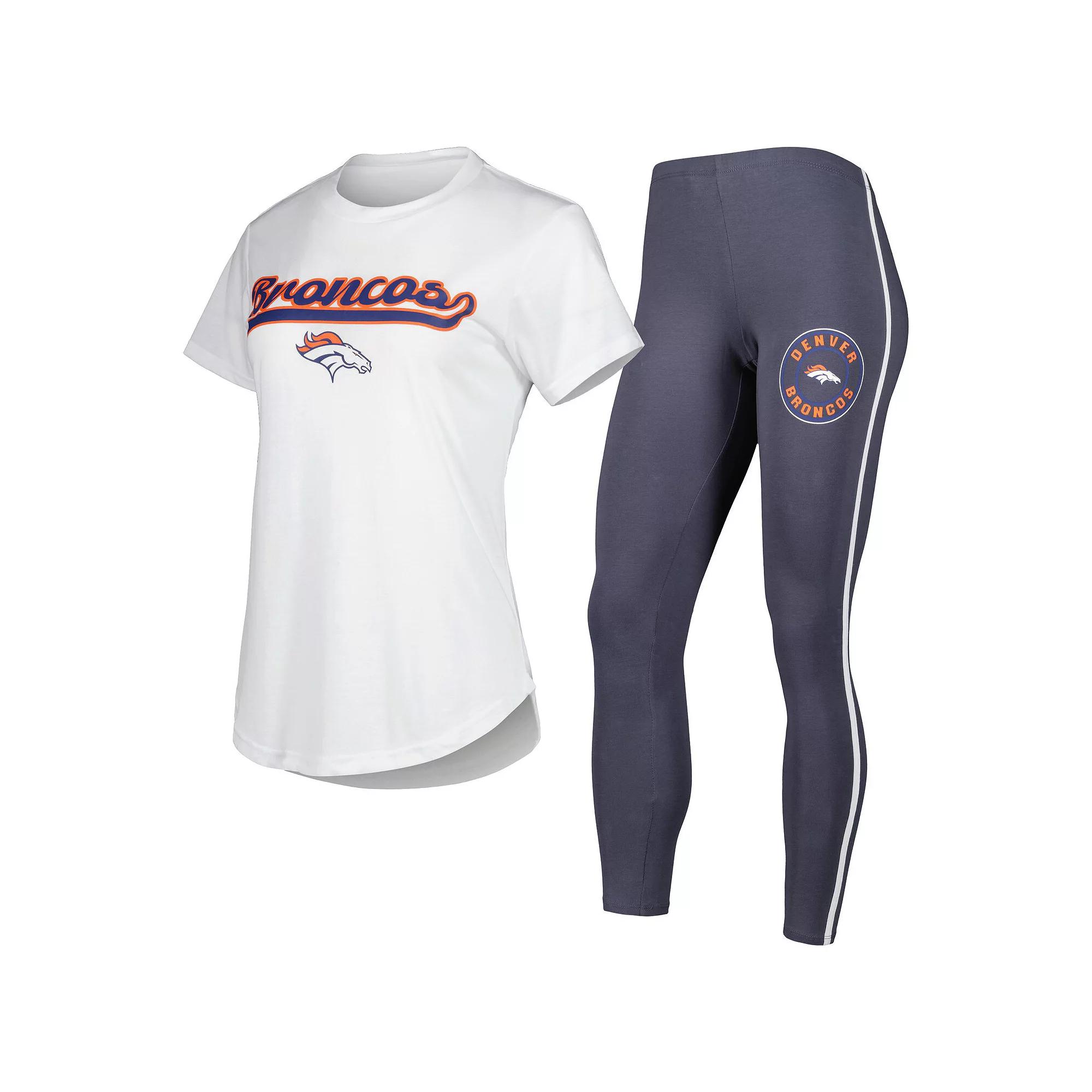 Women's Concepts Sport White/Charcoal Denver Broncos Sonata T-Shirt & Leggings Sleep Set, Size: Medium Product Image