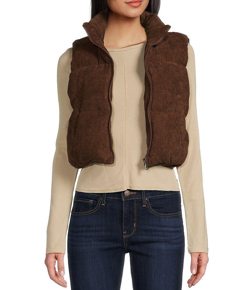 Double Zero Corduroy Zip Up Crop Puffer Vest Product Image
