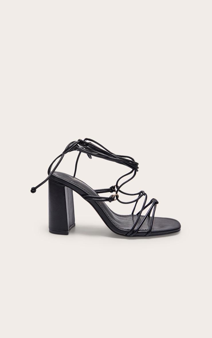 Black Wide Fit PU Square Toe Lace Up Block Heeled Sandals Product Image