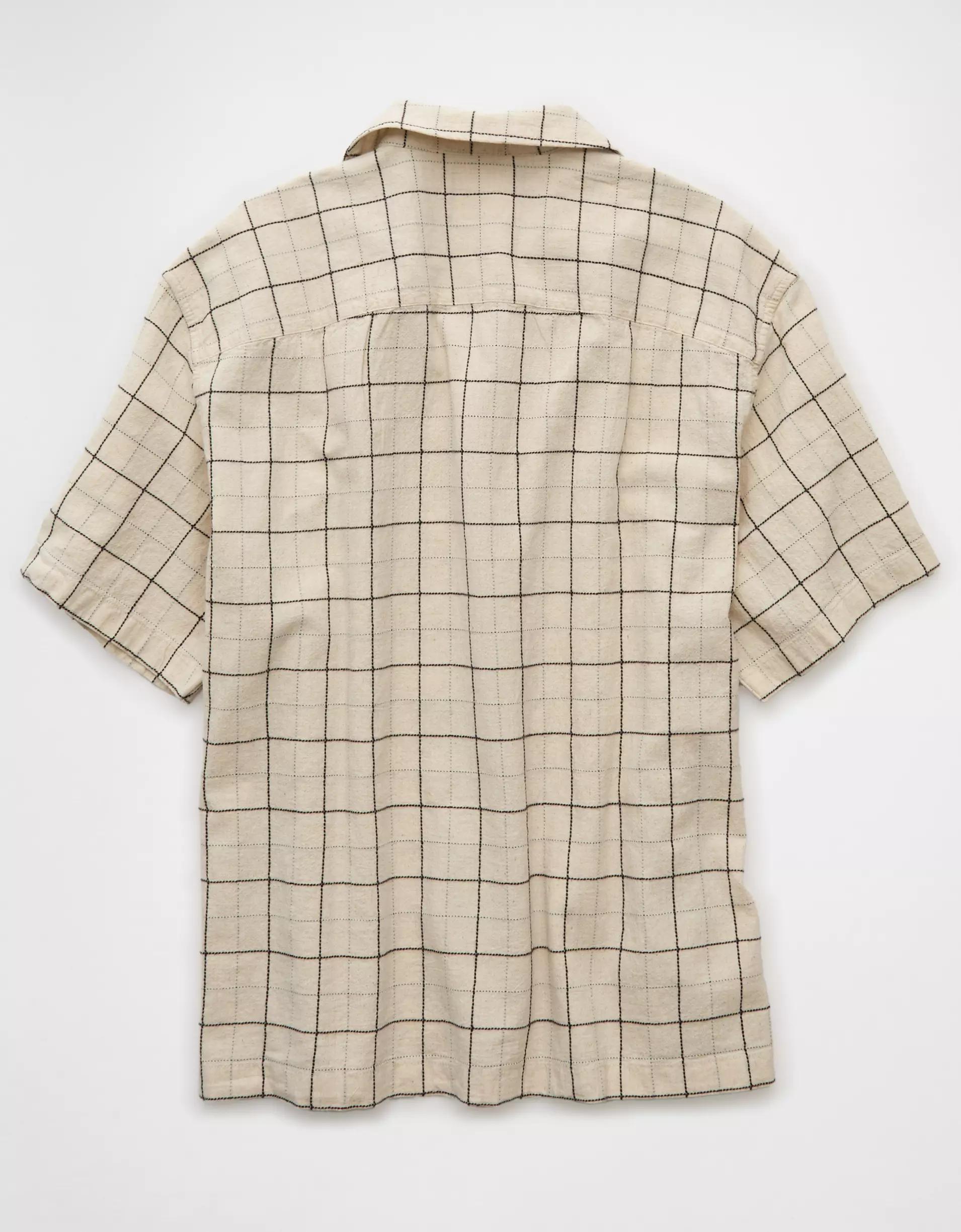 AE Poolside Linen-Blend Plaid Button-Up Shirt Product Image