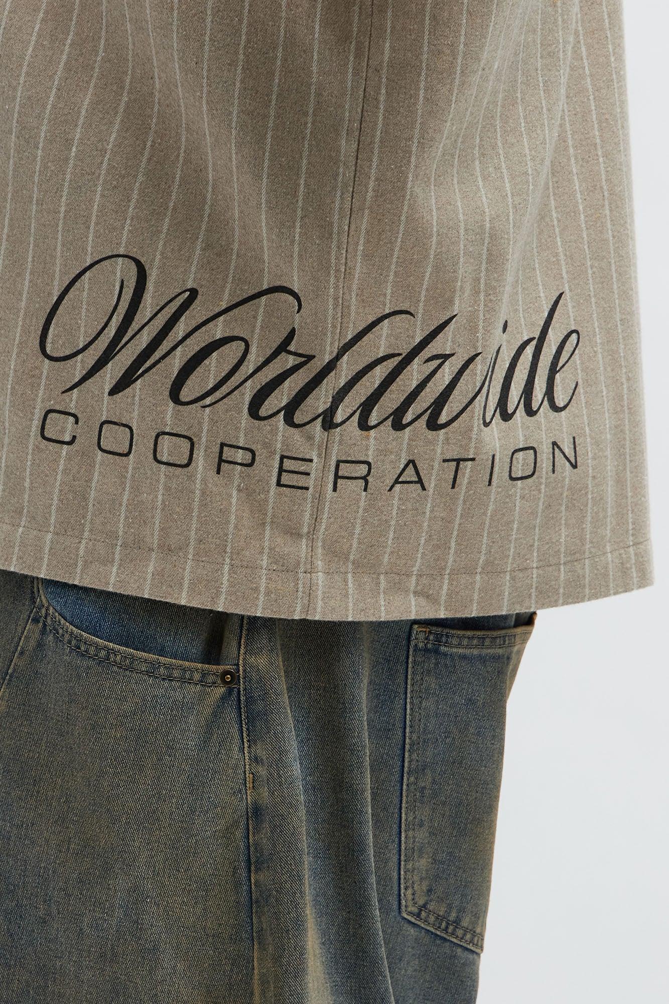 Worldwide Striped Cropped Button Up Shirt - Stone Male Product Image